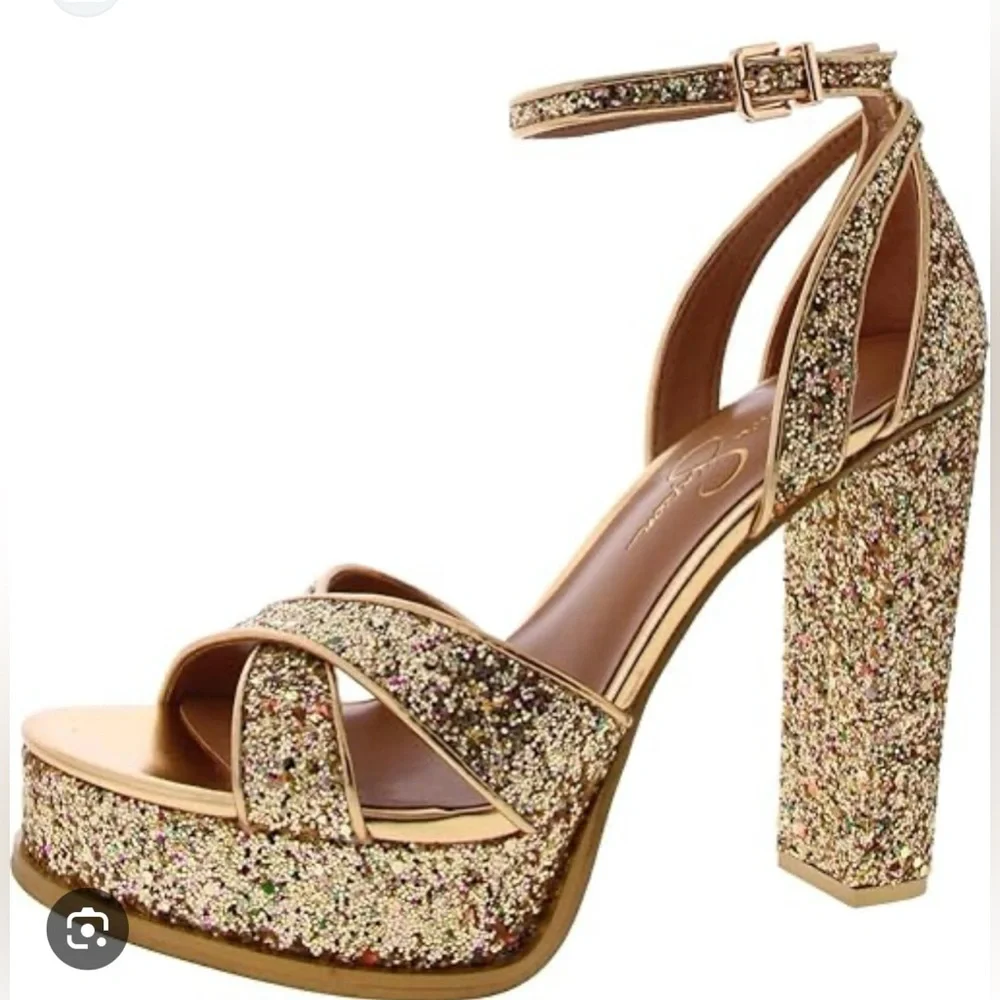 Jessica Simpson Gavynne Gold Glitter Platform Sz 10 (New) Prom or Wedding Shoe - Picture 3 of 5